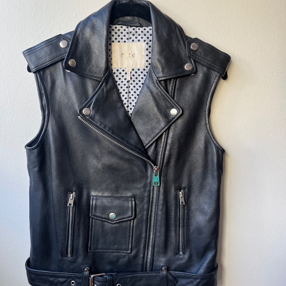 Maje black leather vest